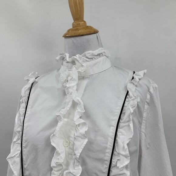 Tuckernuck Blouse Womens Small White Hazel Victorian Ruffle Mock Neck Button Up - Picture 3 of 13